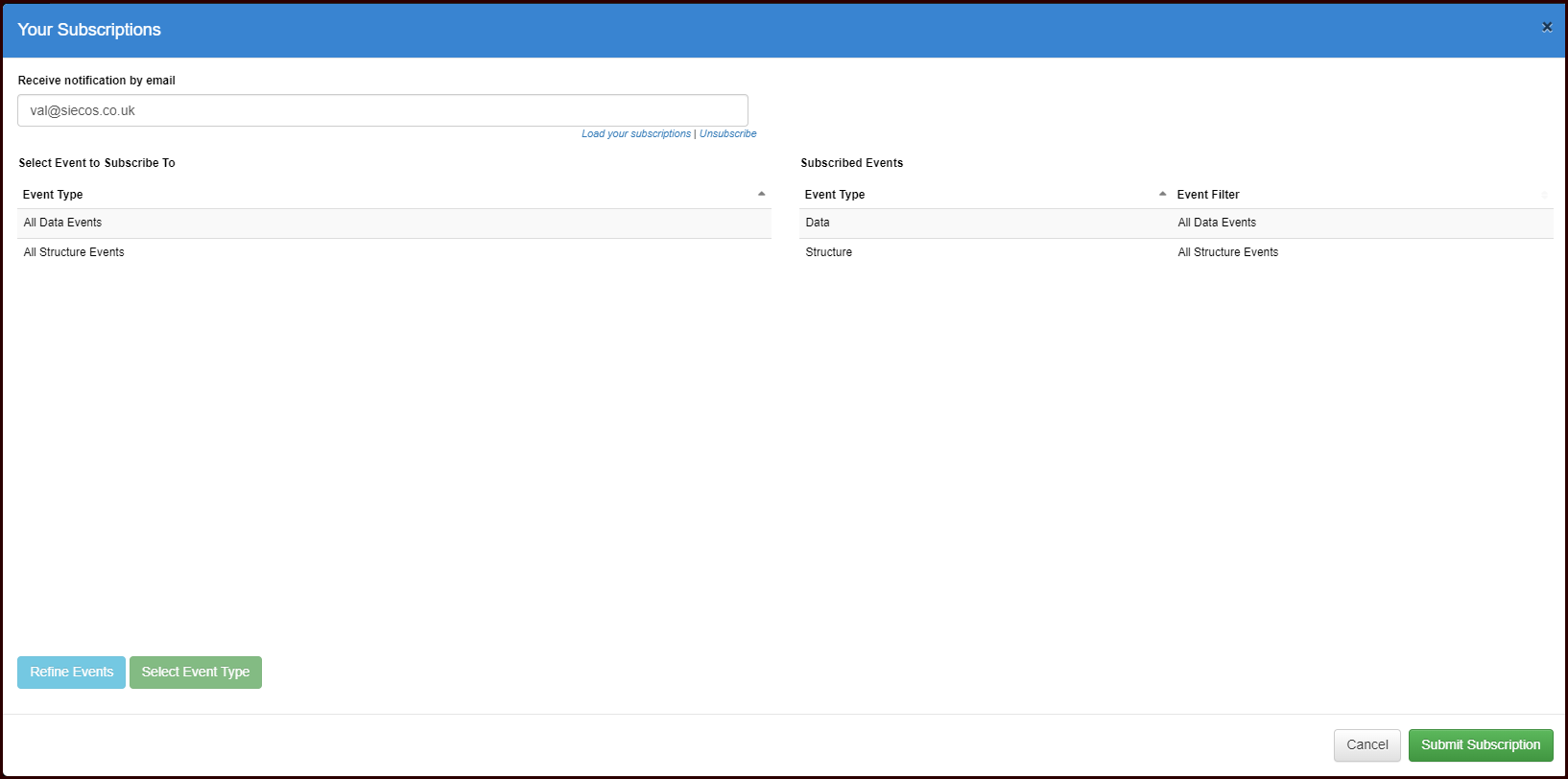 Subscribing to Events