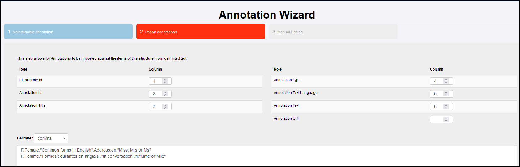 Annotations csv input