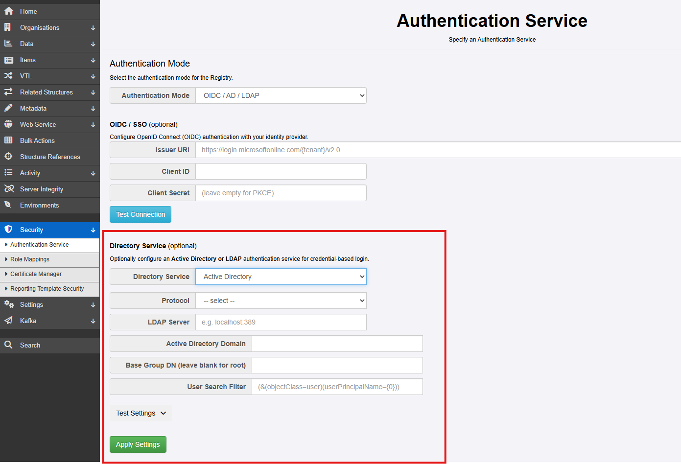 AD configuration